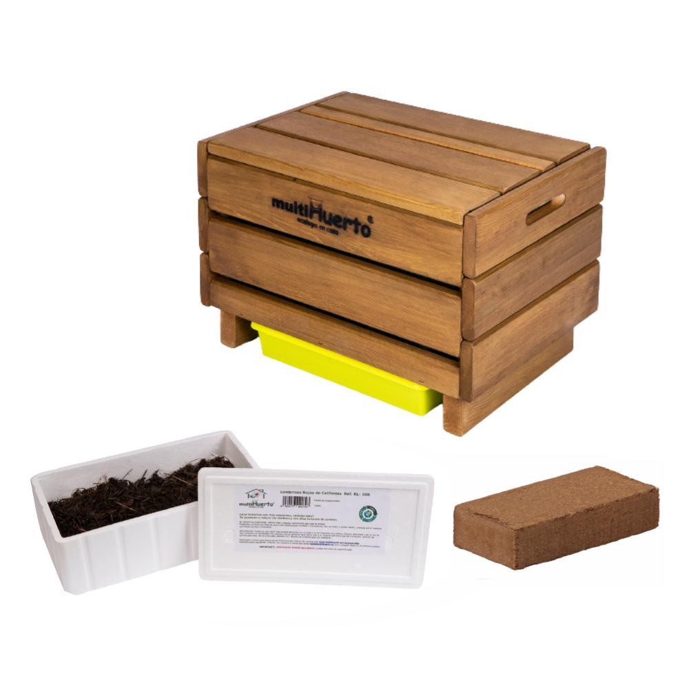 Pack Frutero sencillo: vermicompostador, lombrices y fibra de coco
