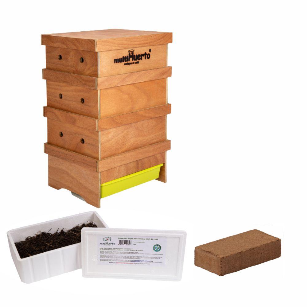 Pack lombriHogar: vermicompostador, lombrices y fibra de coco